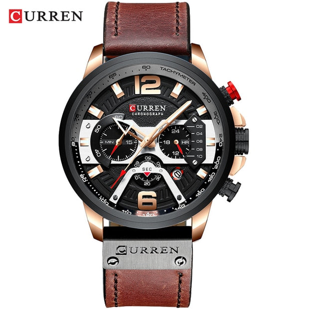 Military Leather Chronograph Wristwatch